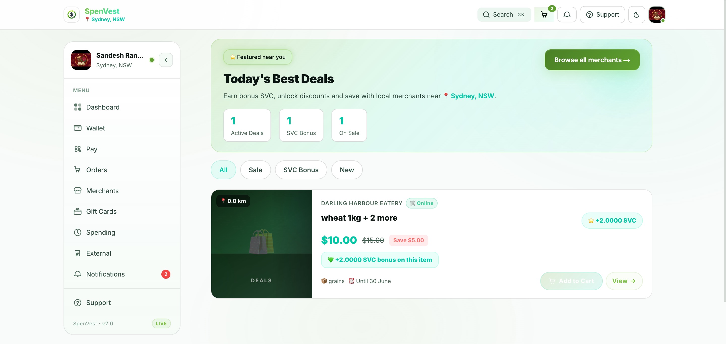 Featured promotions page showing nearby deals, merchant offers, and limited-time campaigns