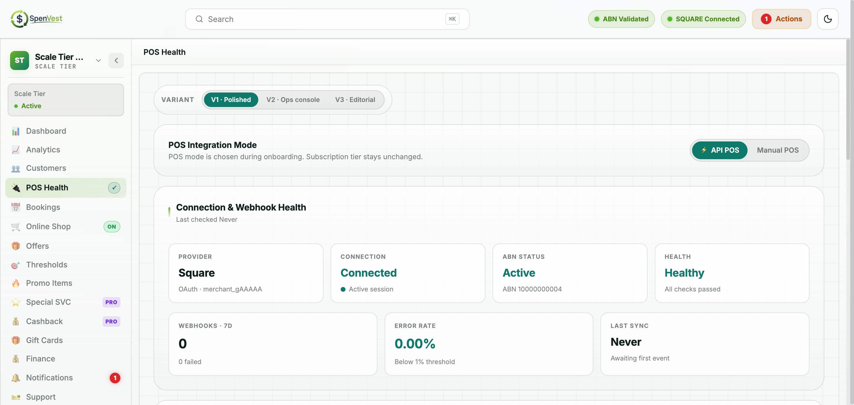 Manual POS interface showing CSV import workflow and pending transactions
