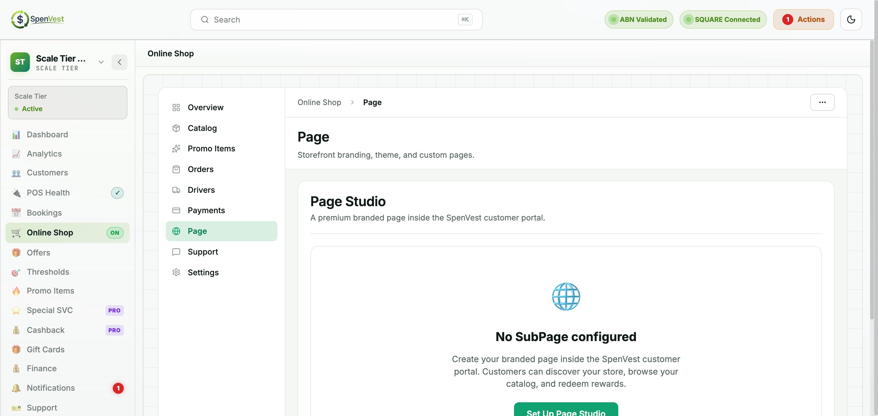 Merchant subpage editor for public-facing business profile